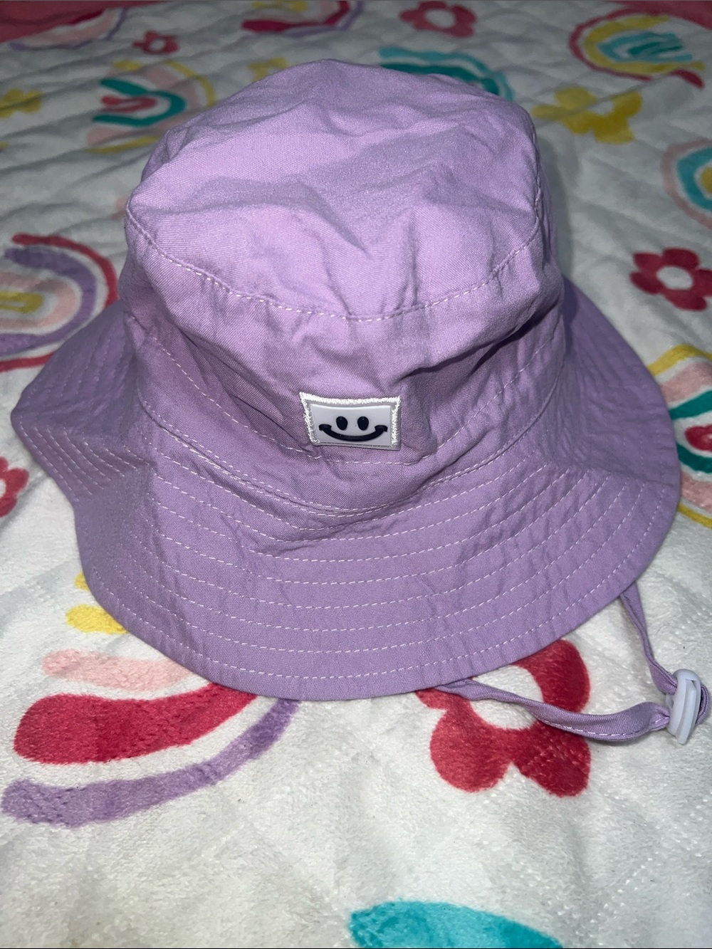 Kids Lavender Bucket Hat with Smiley Patch